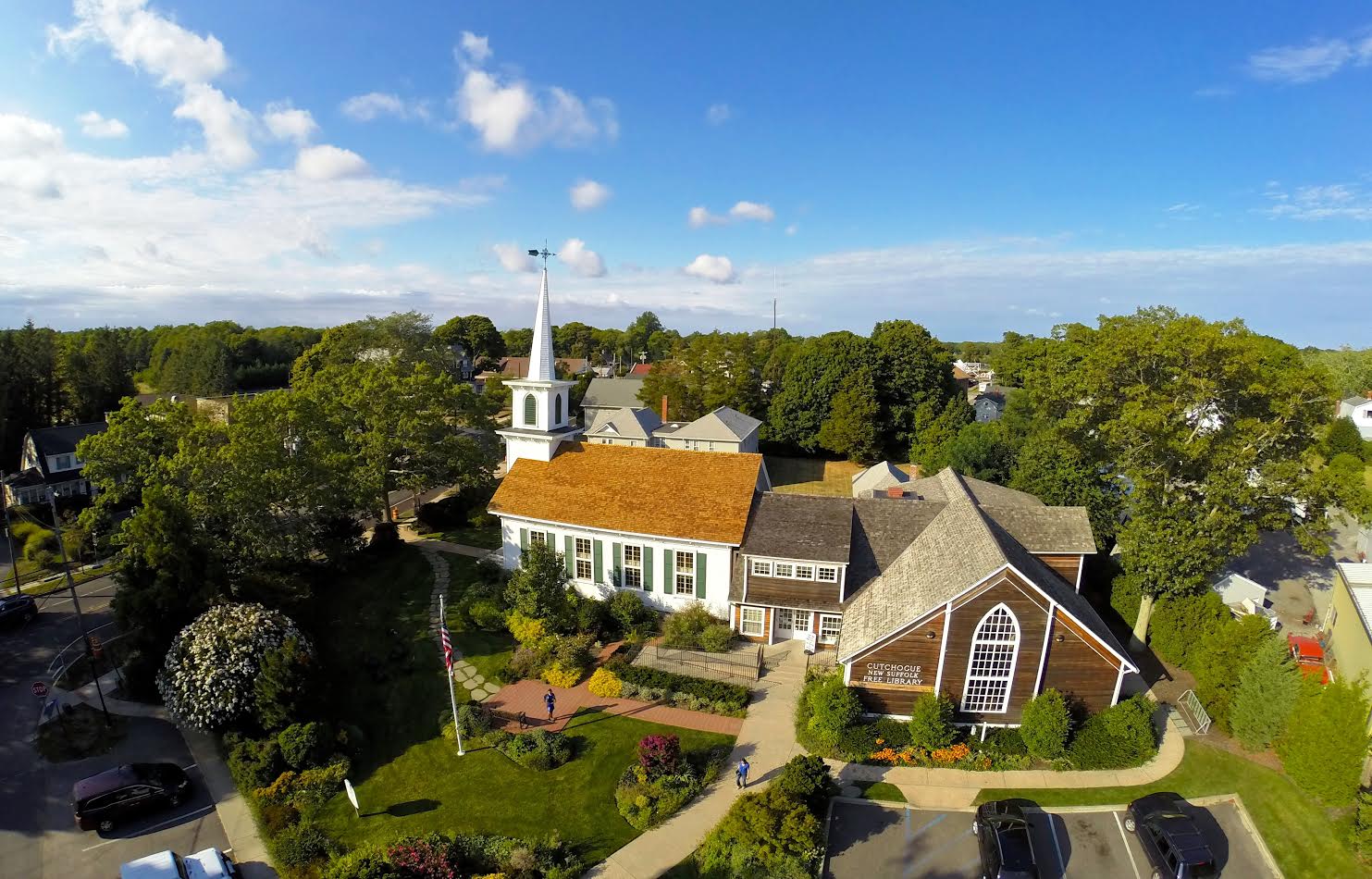 Aerial image of the Cutchogue-New Suffolk Library.