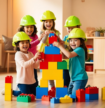 Children building with blocks